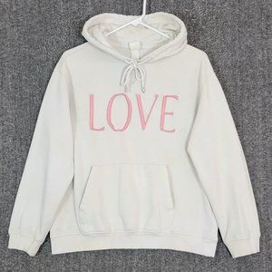 H&M LOGG Hoodie Womens Small White LOVE Logo Oversize Pullover Sweatshirt